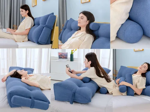 Vista 5 de Peachwell Almohada triangular de lectura para reposo en cama, cojín grande tipo cabecero, respaldo, almohada de cuña con dos almohadas cilíndricas