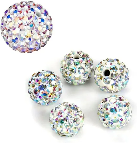 Vista 11 de 100 piezas Adabele Grado A Cuentas sueltas con cristal de 10 mm, diseño de atrapasueños con diamantes de imitación, bola de discoteca de arcilla