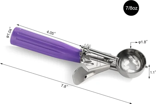 Vista 2 de New Star Foodservice 34905 cuchara de presión para pulgar de grado comercial/cuchara para helado, acero inoxidable 18/8, 0.875 oz, tamaño 40, púrpura