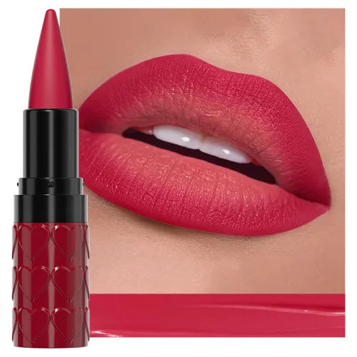 Vista 10 de evpct Combo de delineador de labios metálico rosa brillante y lápiz labial, lápiz labial con punta de cono para mujer, de larga duración