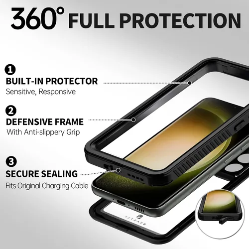 Vista 4 de BEASTEK Funda impermeable para Galaxy S23, a prueba de golpes, a prueba de polvo, IP68, serie FSN con protector de pantalla integrado antiarañazos
