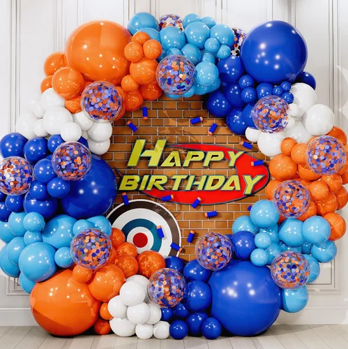 Vista 11 de Kit de arco de globos todo en uno azul y negro con estrella fugaz de bonificación – Globos plateados negros azules pequeños y grandes – Decoraciones