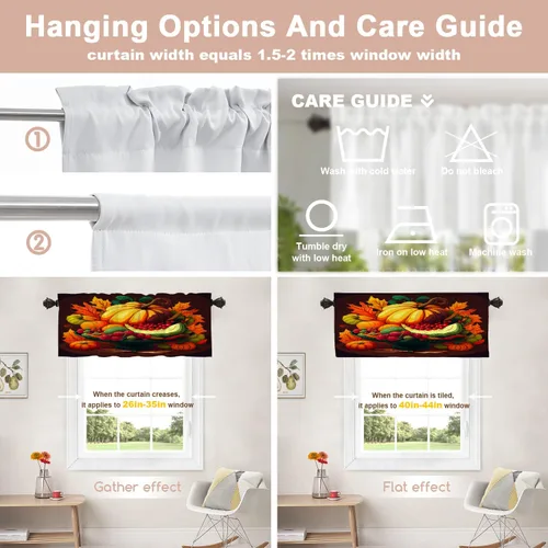 Vista 489 de Shrahala Orange Autumn Autumn Blackout Curtain Tiers, Fall Kitchen Valance Light Blocking Tier Drapes with Rod Pocket, 2 Pack 26 X 24 in