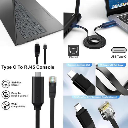Vista 2 de Cable de consola USB C a RJ45, adaptador serie USB tipo C, cable RJ45 a USB tipo C, conectado directamente, red LAN Gigabit