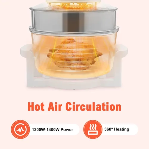 Vista 4 de Turbo - Freidora de aire, 17L, 1400 W, 360°, con anillo de expansión, horno halógeno para cocinas, restaurantes, puestos de comida