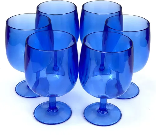 Vista 6 de Yalin Juego de 6 vasos apilables irrompibles de plástico acrílico para vino y agua de 12 onzas (azul, 12 onzas)