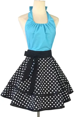 Vista 3 de Hyzrz Lindo delantal retro vintage de criada a lunares delantales de cocina para mujeres, damas y niñas (azul)