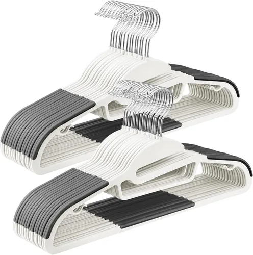 Vista 8 de SONGMICS Paquete de 50 percheros, perchas de plástico resistentes para trajes, apertura en forma de S, ahorro de espacio, gancho giratorio de 360º