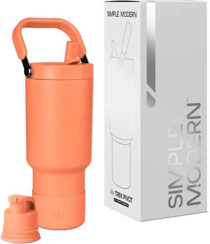 Vista 46 de Simple Modern Trek Pivot Vaso con pajita abatible de 30 oz con asa Botella de agua y protector Tapas intercambiables de pajita y para beber