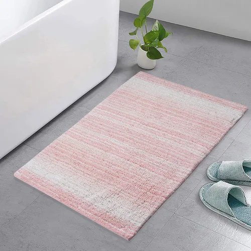 Vista 26 de Home Weavers Gradation Collection - Alfombra de baño 100% algodón, suave y absorbente, antideslizante, lavable a máquina, rectangular, 17 x 24 Beige