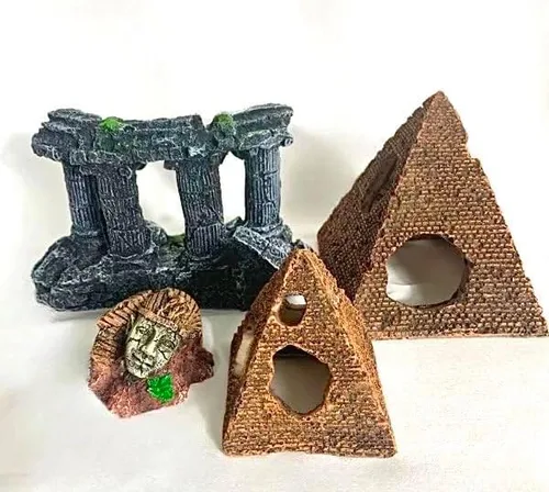 Vista 7 de Aquairum - Decoración egipcia con cabeza de pirámide, figura de esfinge, resinas de pilares, patrimonio antiguo hundido, decoraciones de pecera