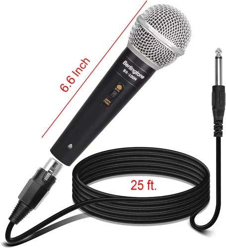 Vista 4 de Micrófono vocal dinámico, carcasa de metal, micrófono para cantar, hablar, con cable, cabina XLR de 25 pies, cardioide, con interruptor