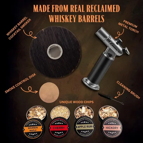 Vista 2 de Kit de ahumador de cóctel de whisky recuperado con antorcha, fabricado en Estados Unidos, kit de ahumador a la antigua, kit de ahumador de bourbon