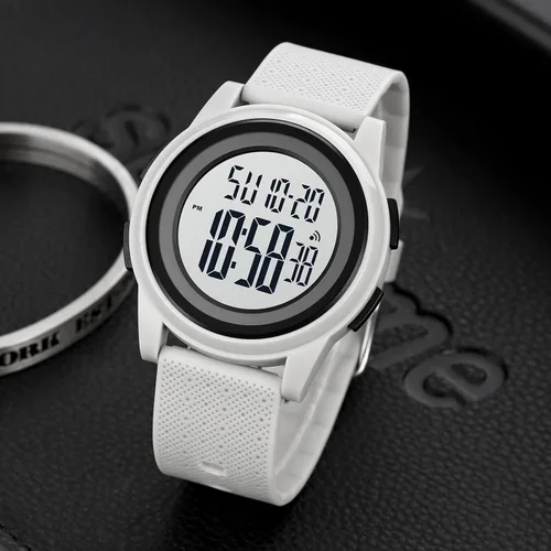 Vista 6 de SKMEI Reloj deportivo digital para hombre, ultrafino, grande, impermeable, con cronómetro, temporizador de cuenta regresiva, función de alarma, luz