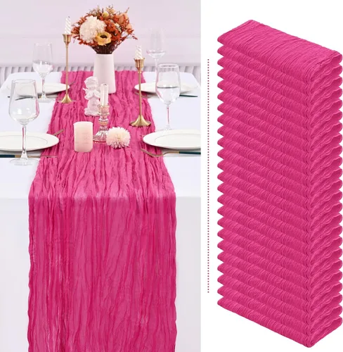 Vista 37 de Paquete de 6 caminos de mesa de estopilla rosa, extra anchos de 35 x 120 Rosa bebé