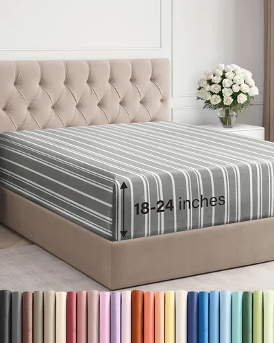 Vista 62 de Sábana bajera ajustable extra profunda Twin XL – Sábana bajera individual de lujo de hotel solamente – Se adapta fácilmente a colchones de 18 a 24