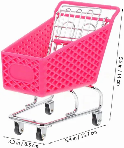 Vista 4 de DOITOOL - Carrito de compras mini de color aleatorio de 14 cm de altura, de hierro forjado, para almacenamiento de muñecas, suministros