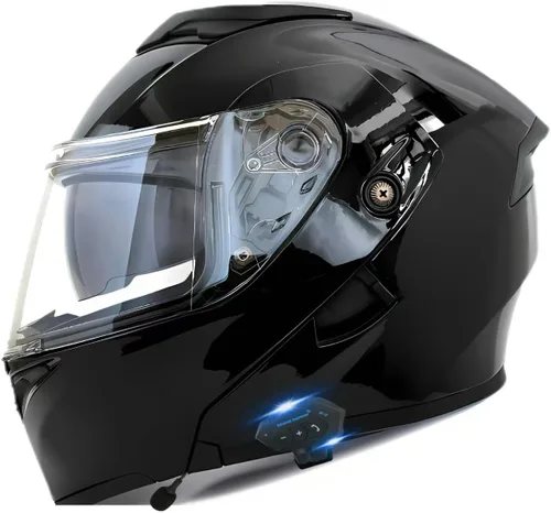 Vista 3 de Casco modular Bluetooth para motocicleta, aprobado por DOT, de cara completa con visor abatible, de doble visera, con altavoces duales y micrófono