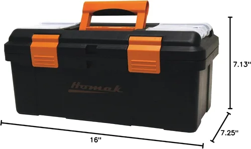 Vista 5 de Homak Caja de herramientas de plástico con bandeja y divisores, color negro, 16 pulgadas