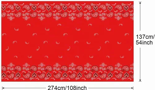 Vista 3 de PHOGARY Mantel de fiesta occidental de 2 piezas, bandana desechable con temática de vaquero, mantel de plástico con estampado de cachemira roja