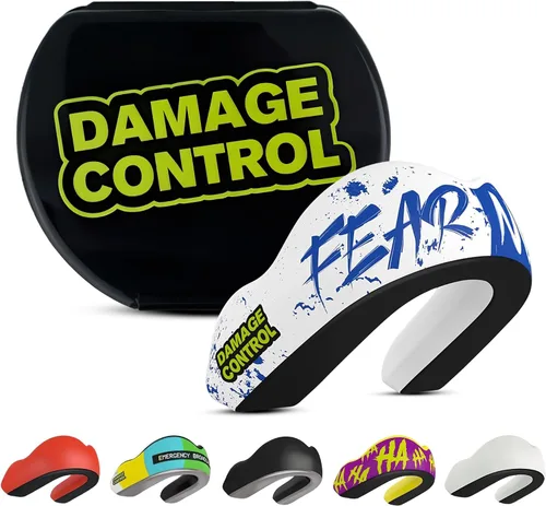 Vista 32 de DAMAGE CONTROL Protector bucal deportivo de impacto extremo con estuche Boil & Bite Fit, almohadillas absorbentes de golpes, funda ventilada