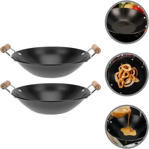 Vista 3 de HEMOTON Utensilios de cocina de metal Uso diario Wok Alimentos Doble Mango Olla Caliente Cocina Wok Olla Antiderrames