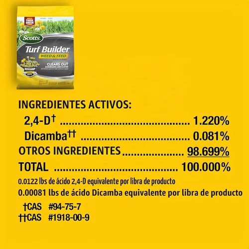 Vista 10 de Scotts Turf Builder Weed and Feed5, Fertilizante y alimento para césped, matamalas hierbas plus, controla dientes de león y trébol, 4,000 pies