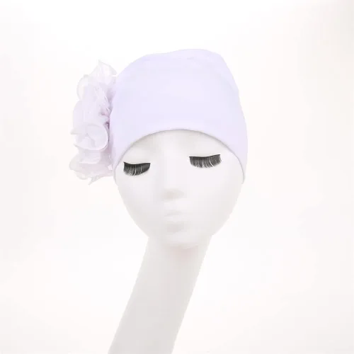 Vista 3 de YYAOJHAO Sombreros de turbante de quimioterapia para mujer, gorro elástico con flores, rejilla de color sólido para cubrir el cabello del cáncer