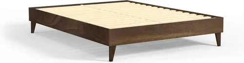 Vista 12 de Plataforma moderna para cama - Diseño de madera maciza - Fabricado en Estados Unidos - Fácil de armar, Madera, almendra