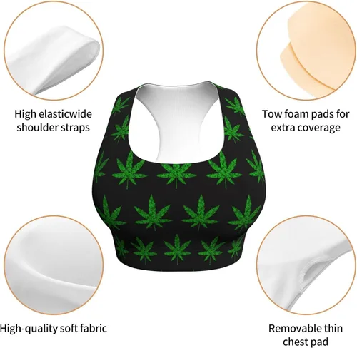 Vista 5 de Weed Leaf Cannabis Marihuana - Sujetador deportivo para mujer, chaleco elástico para yoga, suave y sexy, con almohadilla extraíble en el pecho