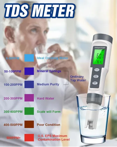 Vista 4 de Medidor de pH digital 3 en 1 con función TDS y temperatura, rango de medición de pH 0-14, precisión 0.01 de alta precisión, compensación automática