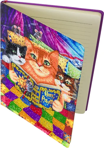Vista 3 de Crystal Art Cuaderno de pintura de diamantes, kit de cuaderno para acostarse con gatitos, crea una funda brillante para cuaderno con cristales