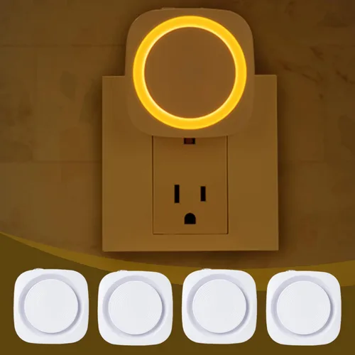 Vista 9 de Luces nocturnas de color blanco cálido enchufables en la pared, paquete de 4 luces nocturnas regulables con sensor automático de atardecer a