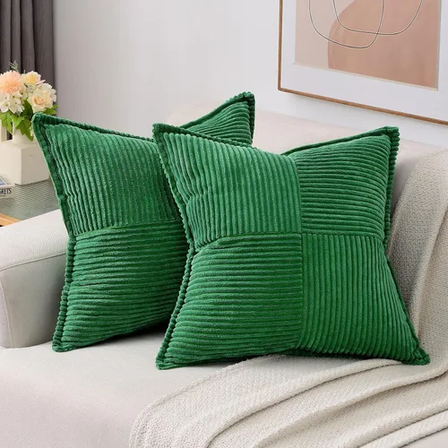 Vista 8 de HAUSSY Paquete de 2 fundas de almohada de 16 x 16 pulgadas, fundas decorativas de pana suave, estilo bohemio, a rayas, sólidas, decoración