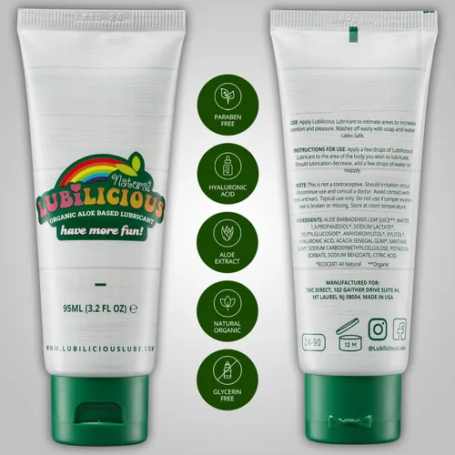 Vista 2 de Lubilicious - Lubricante a base de agua de 3.2 onzas, gel lubricante orgánico de aloe para privacidad, lubricante orgánico con infusión de ácido