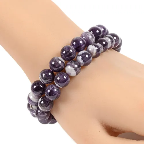 Vista 3 de Justinstones Pulsera elástica de cuentas redondas de 0.394 in con gemas semipreciosas, 7 pulgadas, unisex