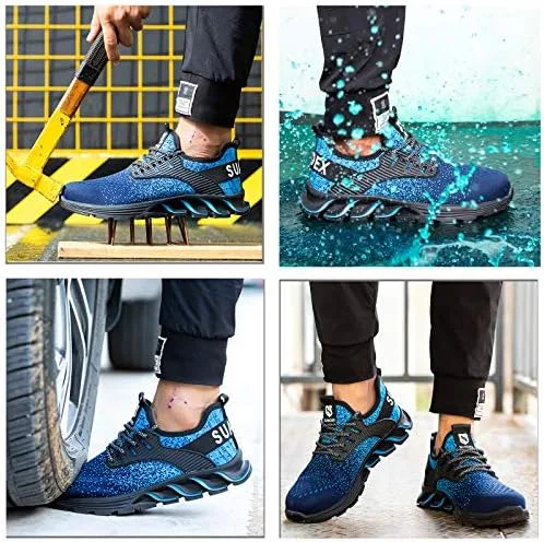 Vista 5 de SUADEX Zapatos deportivos con punta de acero para hombres y mujeres, zapatos de trabajo indestructibles, ligeros, cómodos, zapatos de seguridad