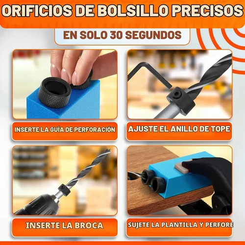 Vista 5 de Kit de plantilla de agujero de bolsillo compacto de 14 piezas con guía de taladro de ángulo de 15°, carpintería oculta para armarios y estantes