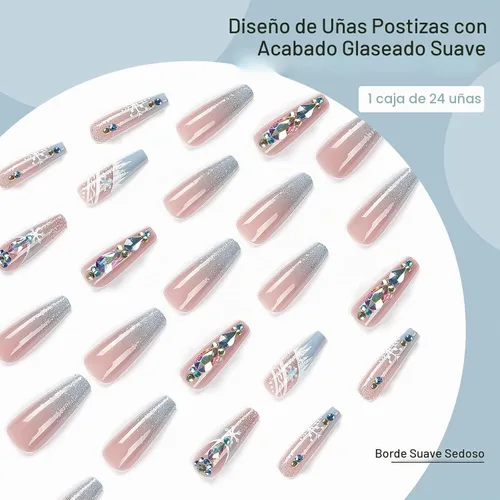 Vista 4 de 24 piezas de uñas postizas acrílicas de punta francesa, uñas de cobertura completa para mujeres, arte de salón en casa