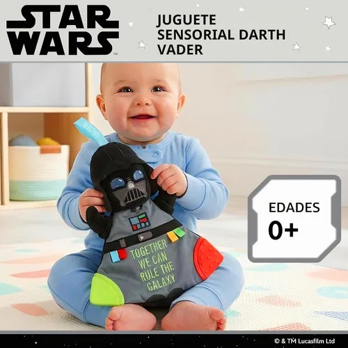 Vista 2 de Kids Preferred Star Wars Darth Vader - Mordedor para bebé, juguete de peluche con sonidos arrugados y elementos de dentición de silicona