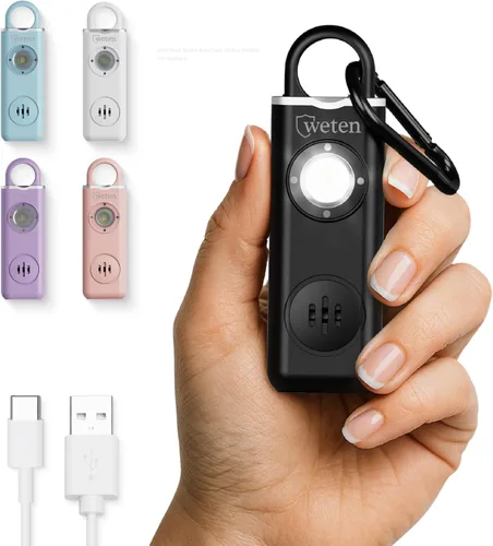 Vista 10 de Alarma de seguridad personal Weten para mujeres - Sirena de pánico de 130 dB de volumen alto en llavero, paquete de 3 unidades - Silbato