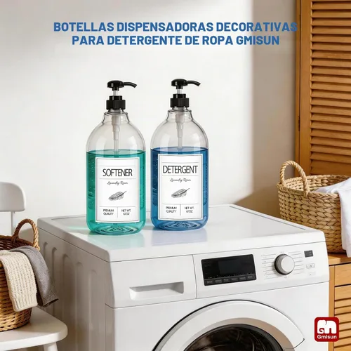 Vista 8 de GMISUN Dispensador de detergente de plástico para ropa, paquete de 2 dispensadores de jabón líquido para lavandería, contenedor de almacenamiento