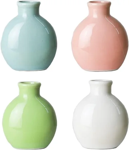 Vista 7 de Jarrones pequeños vintage de cerámica, mini jarrones de cerámica – Jarrón de escritorio de oficina para manualidades, micro jarrones de paisaje