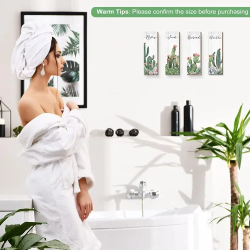 Vista 7 de Amyhill 4 piezas de decoración de pared de cactus Relax Soak Unwind Breathe - Decoración de pared de cactus de madera para colgar en la pared