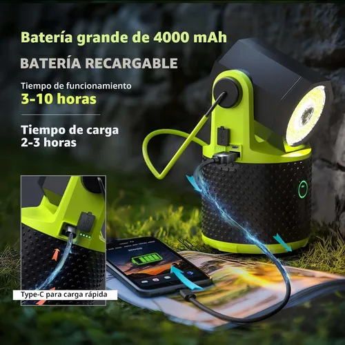 Vista 3 de CLAKAP Linterna LED para campamento, linterna recargable de 3000 lúmenes, linterna giratoria de 180°, luz de campamento portátil con cargador