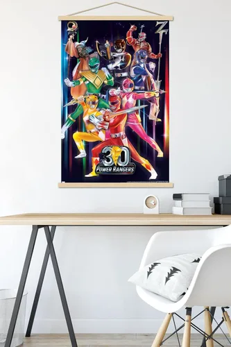 Vista 5 de Trends International Power Rangers - Póster de pared del grupo 30, 22.37 x 34.00 pulgadas, paquete de impresión premium y colgador de madera de haya