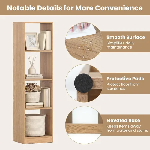 Vista 5 de Giantex Estantería de 4 cubos de 56 pulgadas de alto, natural independiente de 15 pulgadas de ancho y 5 niveles con 4 kits antivuelcos, organizador