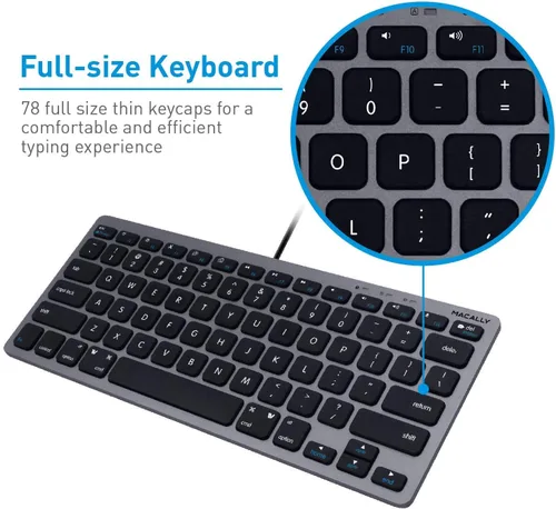 Vista 3 de Macally Mini teclado con cable y un ratón con cable silencioso, combina perfectamente con MacBook gris espacial