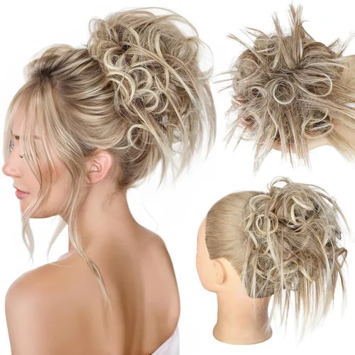 Vista 40 de HMD - Extensiones de cabello tipo chongo alborotado con rodelo despeinado, banda elástica de goma, extensiones de cabello sintético para mujer
