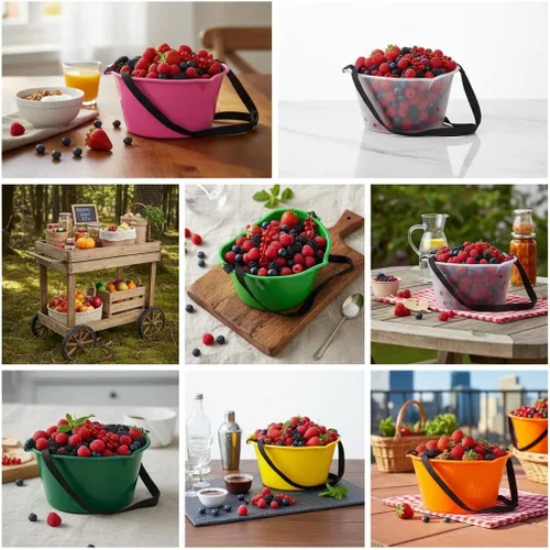 Vista 5 de Cesta de recolección de bayas - Cubo de recolección de frutas manos libres de 3L con correa ajustable (transparente)